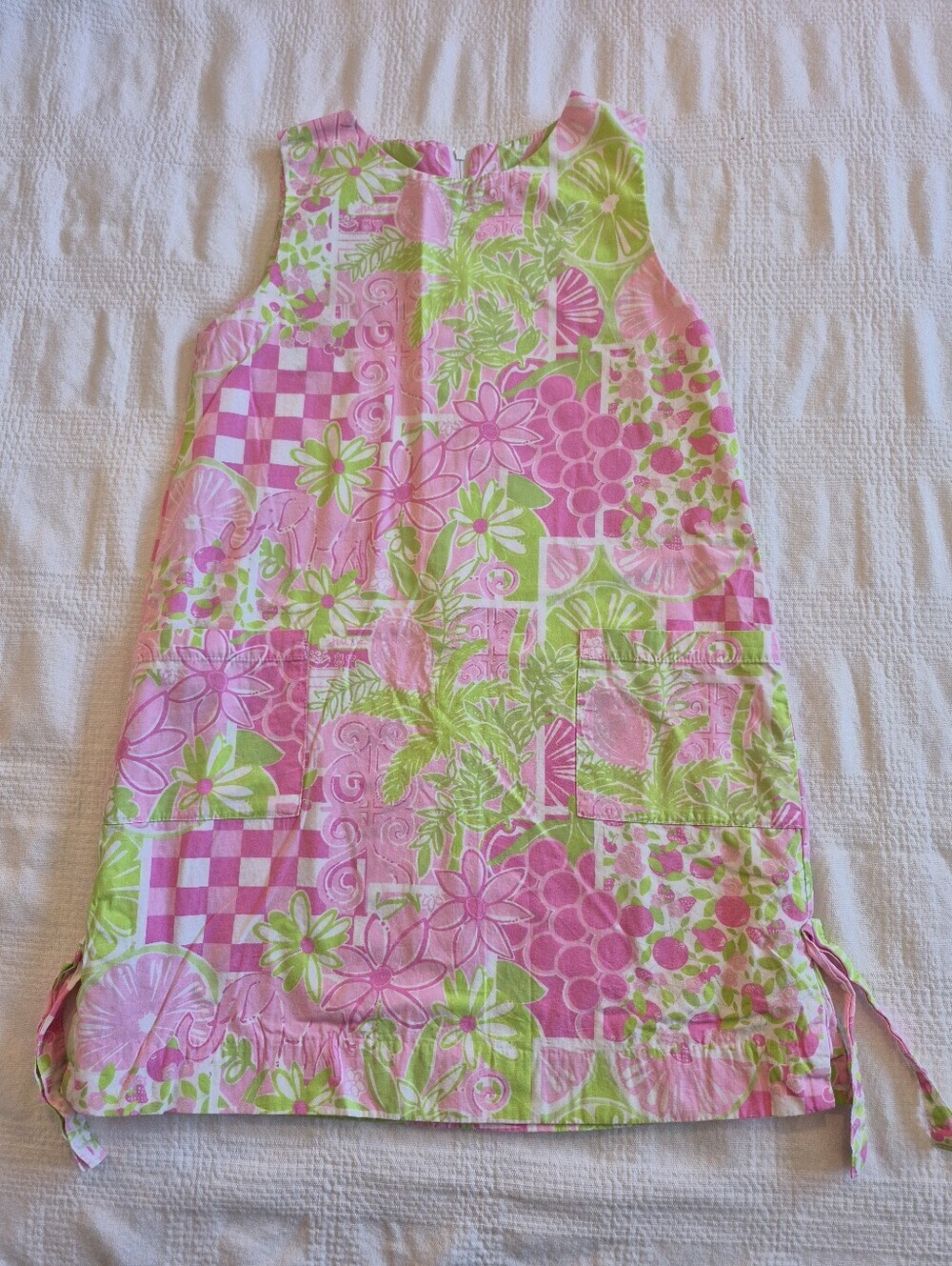 Lilly Pulitzer girls size 7 shift dress lined, pink & lime elephant flower VGUC